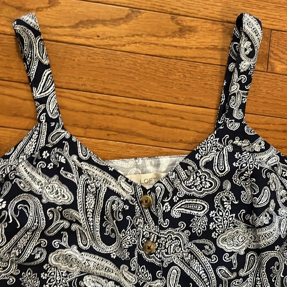 LOFT Navy & White Paisley Linen Dress Size 6 - Picture 10 of 16